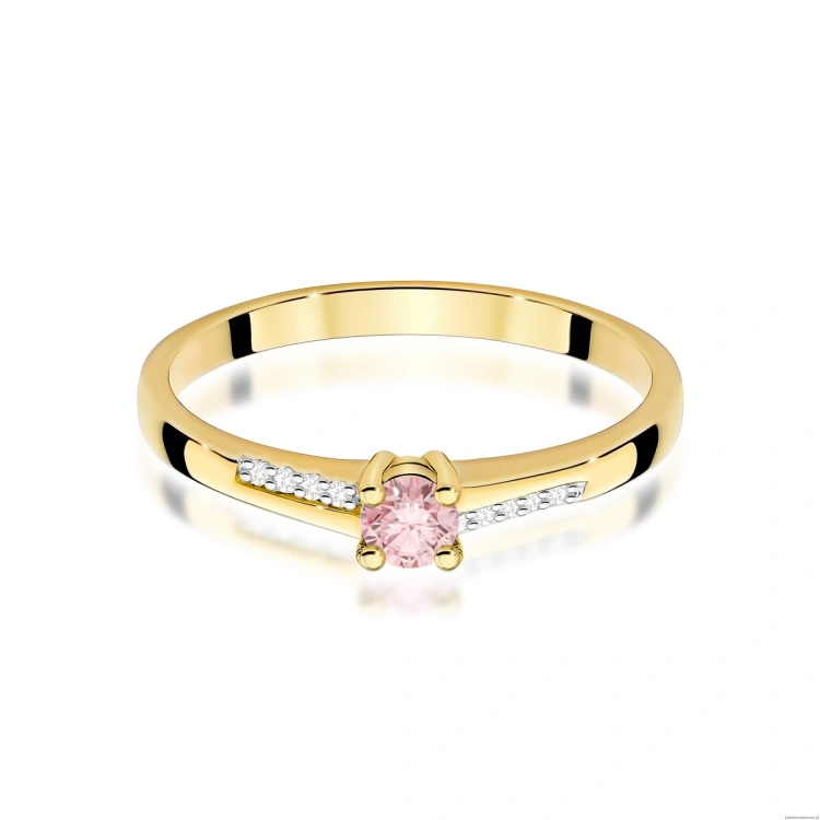 Pierścionek W0258 Diament Laboratoryjny różowy 0,15ct żółte złoto 375