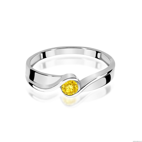Pierścionek Diament Laboratoryjny żółty 0,15ct białe złoto 375