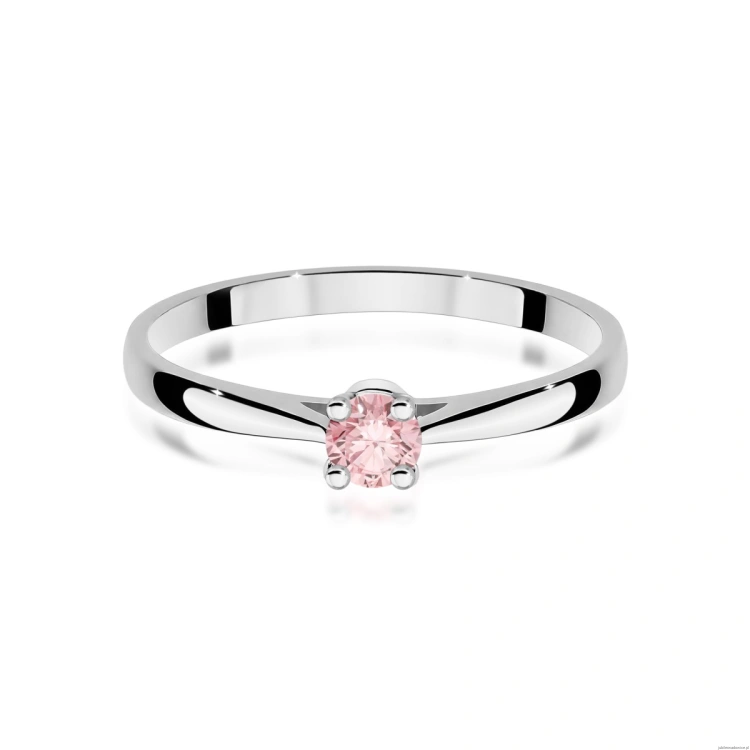 Pierścionek W0335 Diament Laboratoryjny różowy 0,15ct białe złoto 375