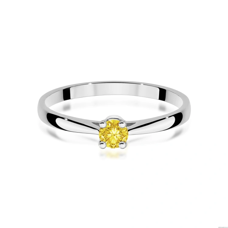 Pierścionek W0335 Diament Laboratoryjny żółty 0,15ct białe złoto 375