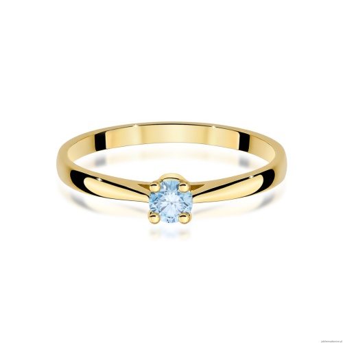Pierścionek W0335 Diament Laboratoryjny niebieski 0,15ct żółte złoto 375
