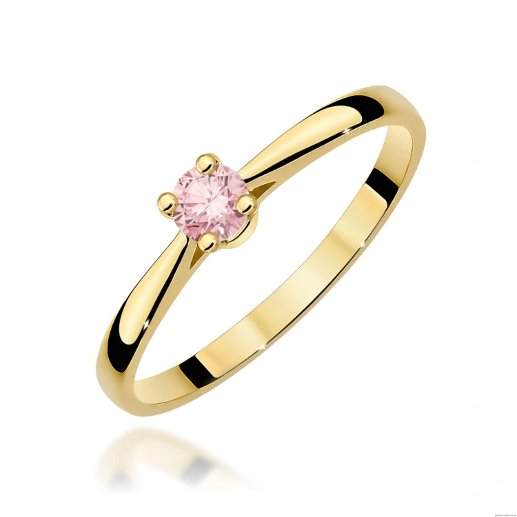 Pierścionek W0335 Diament Laboratoryjny różowy 0,15ct żółte złoto 375