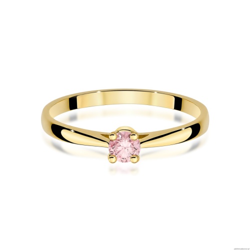 Pierścionek W0335 Diament Laboratoryjny różowy 0,15ct żółte złoto 375