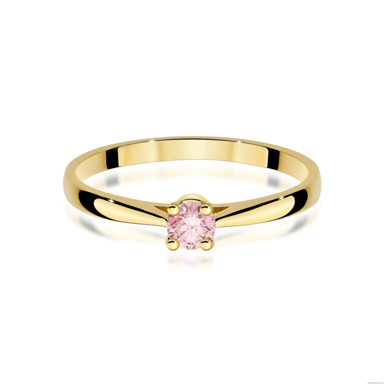 Pierścionek W0335 Diament Laboratoryjny różowy 0,15ct żółte złoto 375