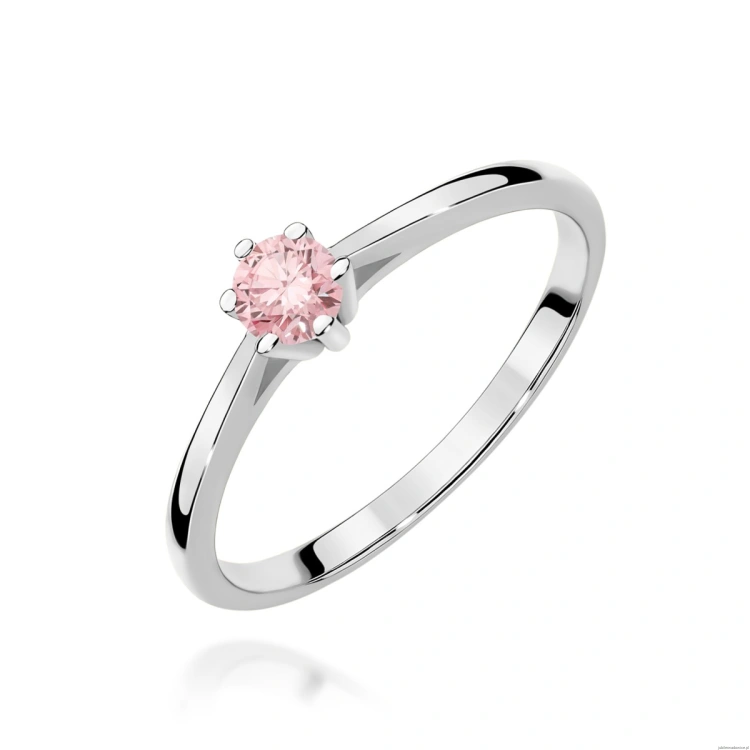 Pierścionek W0365 Diament Laboratoryjny różowy 0,15ct białe złoto 375