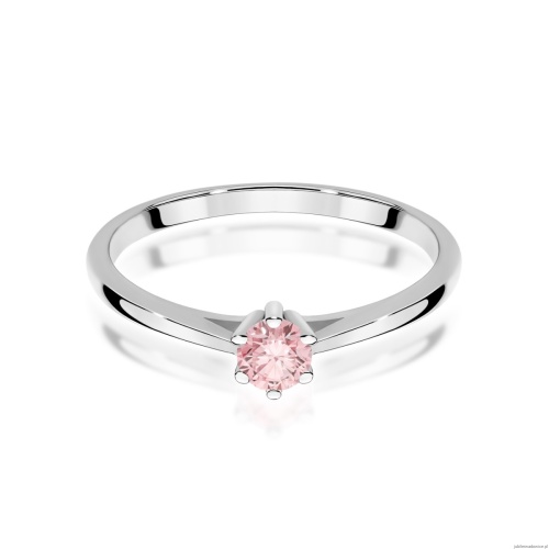 Pierścionek W0365 Diament Laboratoryjny różowy 0,15ct białe złoto 375