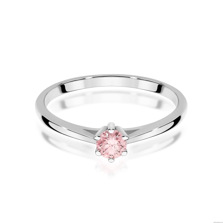 Pierścionek W0365 Diament Laboratoryjny różowy 0,15ct białe złoto 375