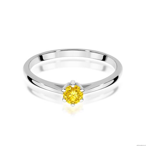 Pierścionek W0365 Diament Laboratoryjny żółty 0,15ct białe złoto 375