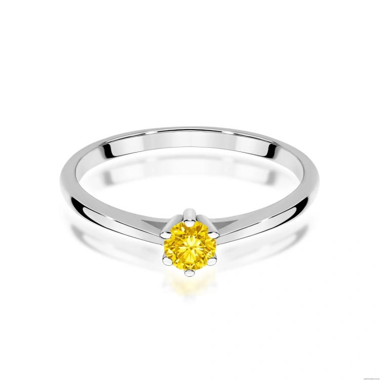 Pierścionek W0365 Diament Laboratoryjny żółty 0,15ct białe złoto 375