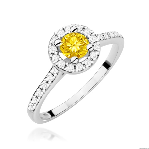 Pierścionek W0477 Diament Laboratoryjny żółty 0,50ct białe złoto 375