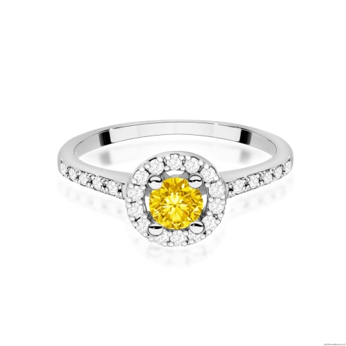 Pierścionek W0477 Diament Laboratoryjny żółty 0,50ct białe złoto 375