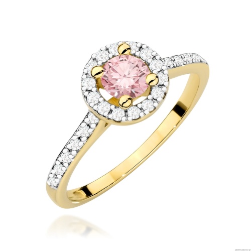 Pierścionek W0477 Diament Laboratoryjny różowy 0,50ct żółte złoto 375