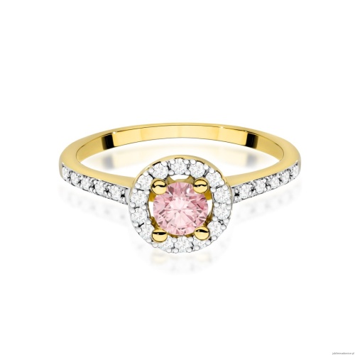 Pierścionek W0477 Diament Laboratoryjny różowy 0,50ct żółte złoto 375