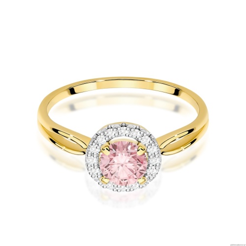 Pierścionek W0538 Diament Laboratoryjny różowy 0,50ct żółte złoto 375