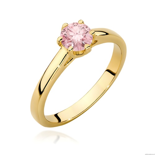 Pierścionek W0540 Diament Laboratoryjny różowy 0,50ct żółte złoto 375