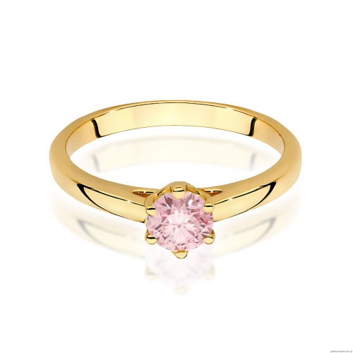Pierścionek W0540 Diament Laboratoryjny różowy 0,50ct żółte złoto 375