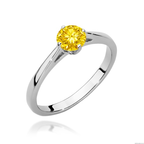 Pierścionek W0543 Diament Laboratoryjny żółty 0.50ct białe złoto 375
