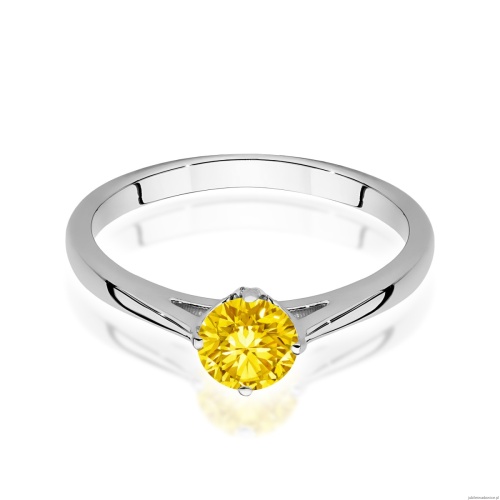 Pierścionek W0543 Diament Laboratoryjny żółty 0.50ct białe złoto 375
