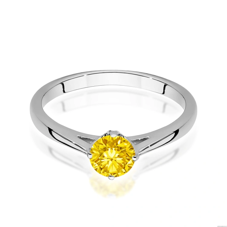 Pierścionek W0543 Diament Laboratoryjny żółty 0.50ct białe złoto 375
