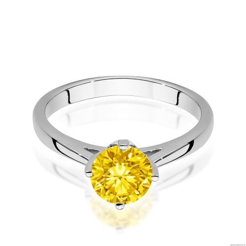 Pierścionek W0543 Diament Laboratoryjny żółty 1,00ct białe złoto 375
