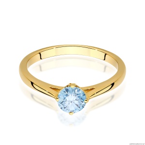 Pierścionek W0543 Diament Laboratoryjny niebieski 0,50ct żółte złoto 375