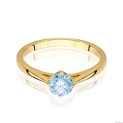 Pierścionek W0543 Diament Laboratoryjny niebieski 0,50ct żółte złoto 375