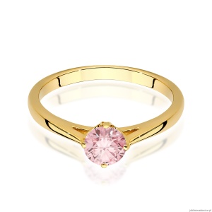 Pierścionek W0543 Diament Laboratoryjny różowy 0,50ct żółte złoto 375