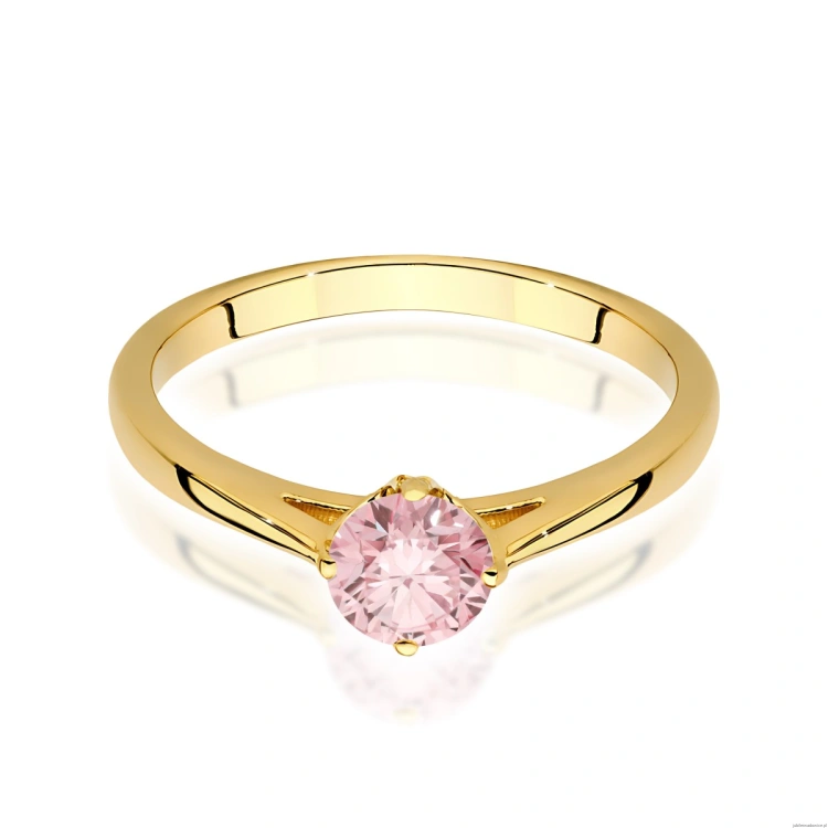 Pierścionek W0543 Diament Laboratoryjny różowy 0,50ct żółte złoto 375