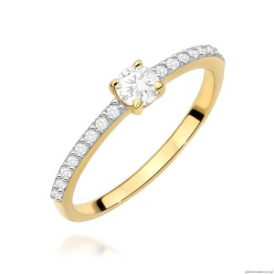 Pierścionek W0671 z diamentami laboratoryjnymi żółte złoto 375