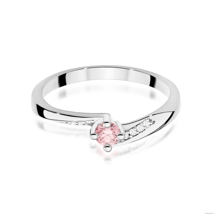 Pierścionek W0262 Diament Laboratoryjny różowy 0,15ct białe złoto
