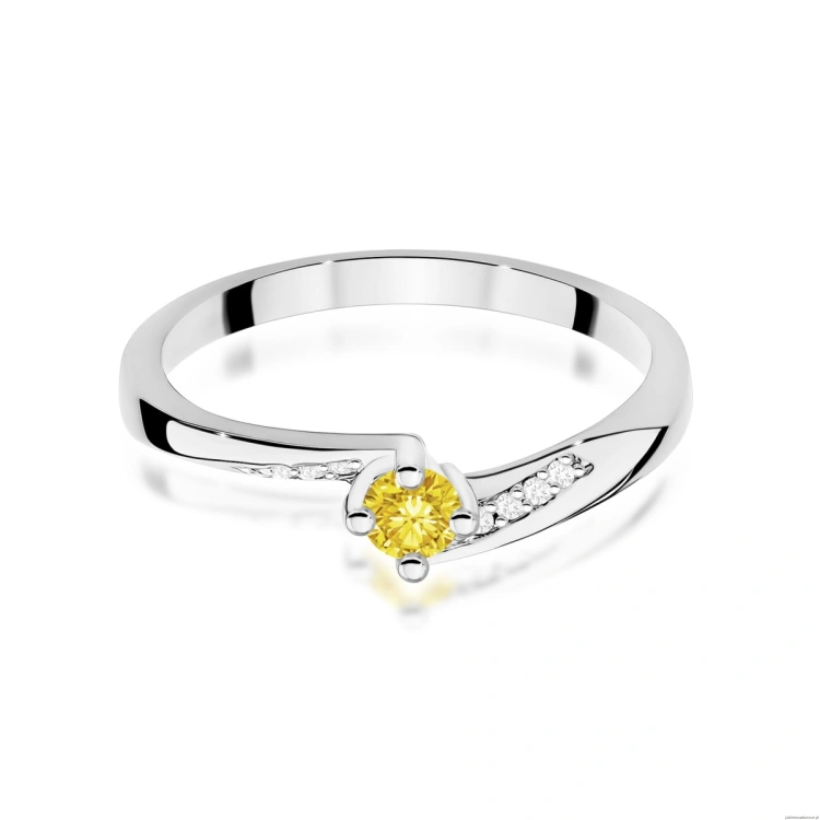 Pierścionek W0262 Diament Laboratoryjny żółty 0,15ct białe złoto