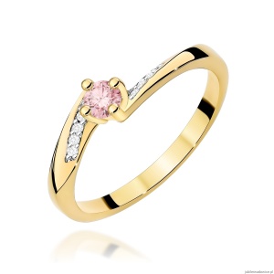 Pierścionek W0262 Diament Laboratoryjny różowy 0,15ct żółte złoto