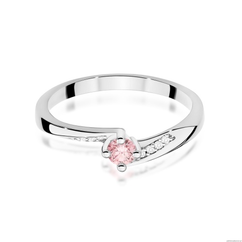 Pierścionek W0262 Diament Laboratoryjny różowy 0,15ct białe złoto 375
