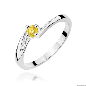 Pierścionek W0262 Diament Laboratoryjny żółty 0,15ct białe złoto 375