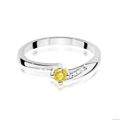 Pierścionek W0262 Diament Laboratoryjny żółty 0,15ct białe złoto 375