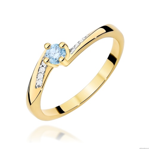 Pierścionek W0262 Diament Laboratoryjny niebieski 0,15ct żółte złoto 375
