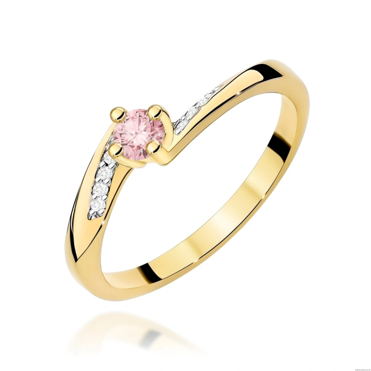 Pierścionek W0262 Diament Laboratoryjny różowy 0,15ct żółte złoto 375