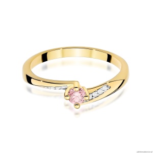 Pierścionek W0262 Diament Laboratoryjny różowy 0,15ct żółte złoto 375