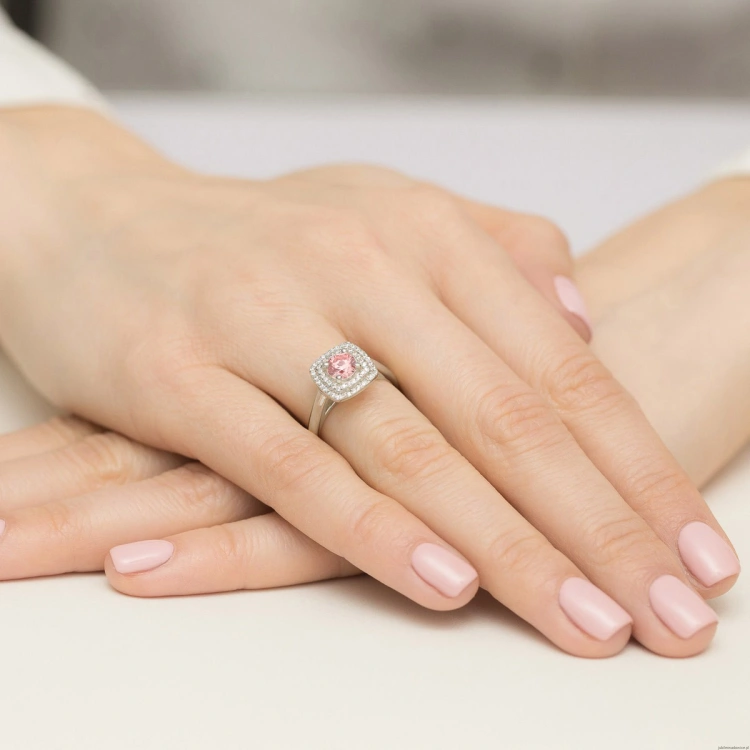 Pierścionek Diament Laboratoryjny różowy 0,50ct białe złoto