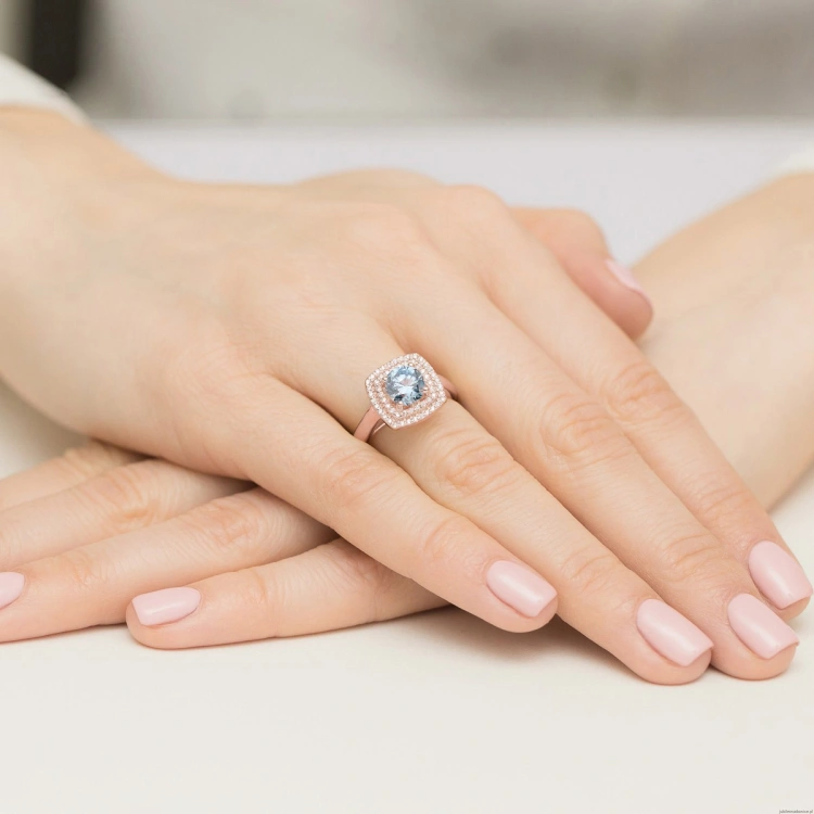 Pierścionek Diament Laboratoryjny niebieski 1,00ct różowe złoto