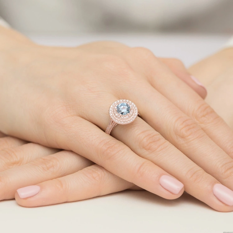 Pierścionek Diament Laboratoryjny niebieski 1,00ct różowe złoto