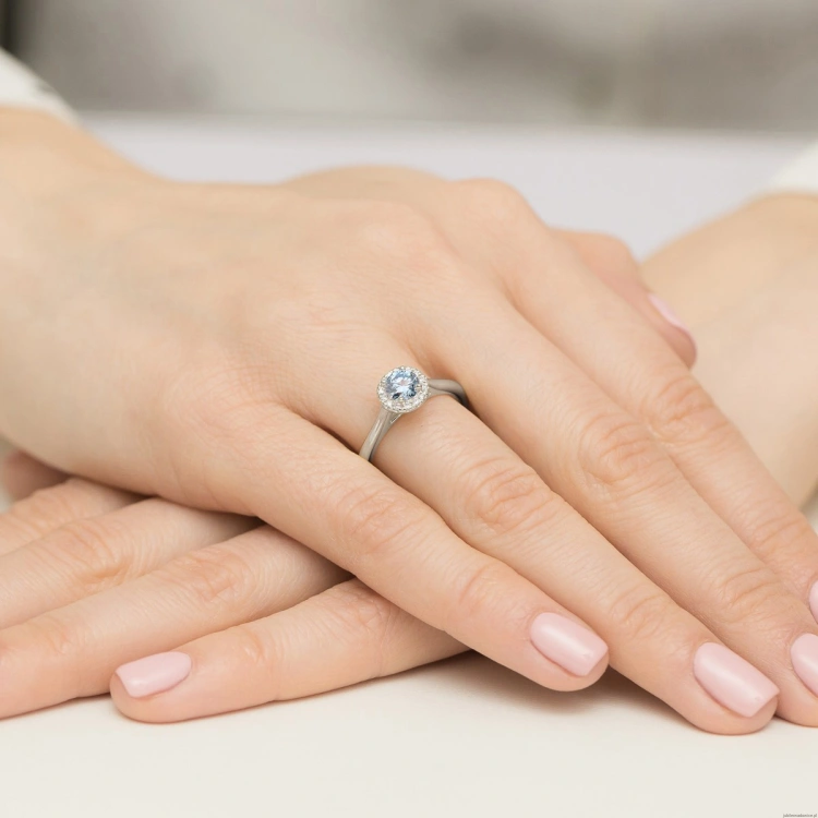 Pierścionek Diament Laboratoryjny niebieski 0,50ct białe złoto