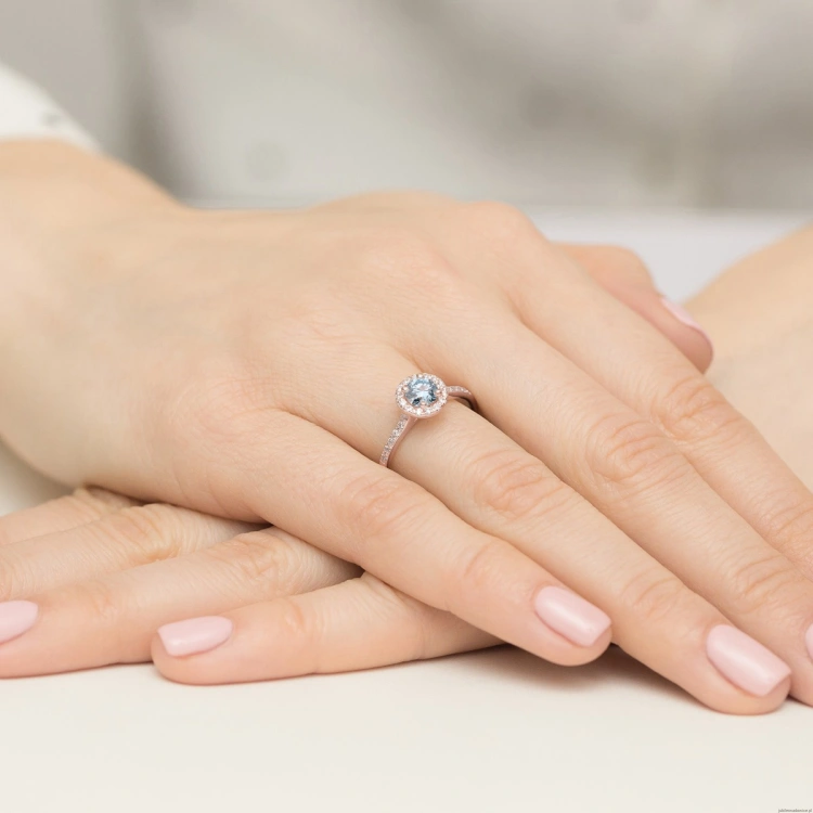 Pierścionek Diament Laboratoryjny niebieski 0,50ct różowe złoto