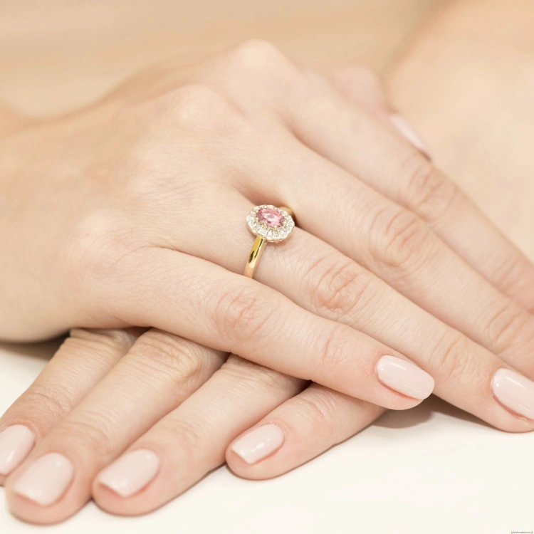 Pierścionek Diament Laboratoryjny różowy 0,50ct żółte złoto 375