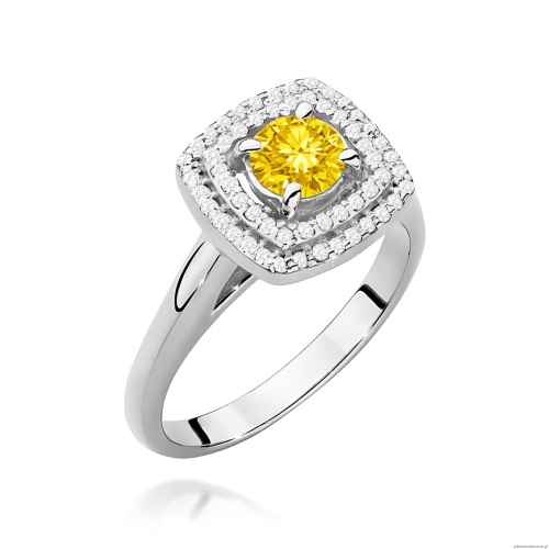 Pierścionek Diament Laboratoryjny żółty 0,50ct białe złoto 375