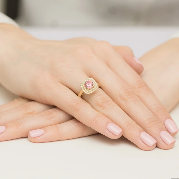 Pierścionek Diament Laboratoryjny różowy 1,00ct żółte złoto 375