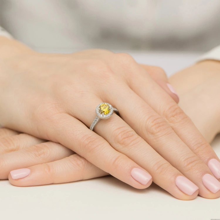 Pierścionek Diament Laboratoryjny żółty 1,00ct białe złoto 375